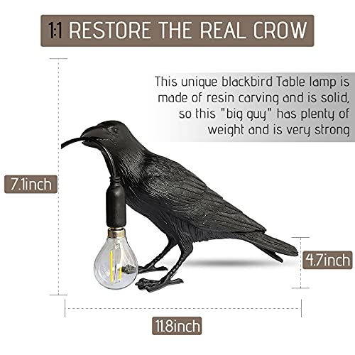 Raven Table Lamp - Crow Desk Lamp - Lifelike Resin Raven Light, Birds Table Light for Bedside Bedroom Living Room Decor (Black)-KJYZDYZQ