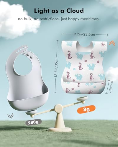 YESIMOM Disposable Bibs 30 Pieces with Feeding Pocket - Disposable Bib Waterproof and Breathable, Ultra Lightweight, Adjustable, Ideal for Babies and Children for Home, Travel and Nursery