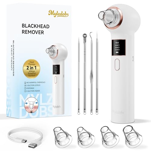 Succionador de Puntos Negros Extractor Limpiador de Poros Limpiador Puntos Negros con Calor - 3 Modos 5 Boquillas Eléctrico Quitar Puntos Negros Nariz Aceites y Espinillas Facial Hogar | Limpieza Facial y Nasal Kit de Espinillas para Eliminar Comedones y Acné Graso,Blackhead remover pore vacuum