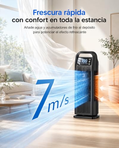 Portable Air Conditioner with Remote Control, 5 in 1 Water Fan, 1.2L Evaporative Climater, Storm Button 7 m/s, 120° Oscillation, 12 Hour Timer, Low Consumption (Midnight Black)