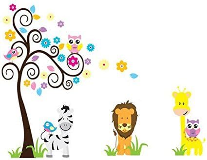 Beautiful Blossom Tree Wall Sticker Owl,bird,lion,zebra & Giraffe Nursery Wall Decal Mural Wall Decor for Children Room