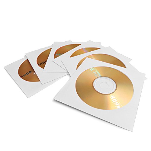 Flexzion CD DVD Paper Sleeves 100 Pack Standard Envelope Cases Display Storage Holder Organizer Premium with Clear Window Cut Out and Flap for Music Movie Video Game Disc in White - Thumbnail 4