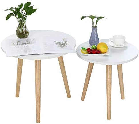 Harpi Minimalist Modern Coffee Table White Nesting Tables Set of 2 Round End Side Table Telephone Sofa Snack Table for Living Room Home and Office - Shipped from US