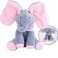 MLSH Cute Musical Baby Toys Animated Flappy Elephant Plush Toy Peek A Boo Animal Doll Plush Stuffed Toys for Baby Birthday Gift Pink Adjust Volume