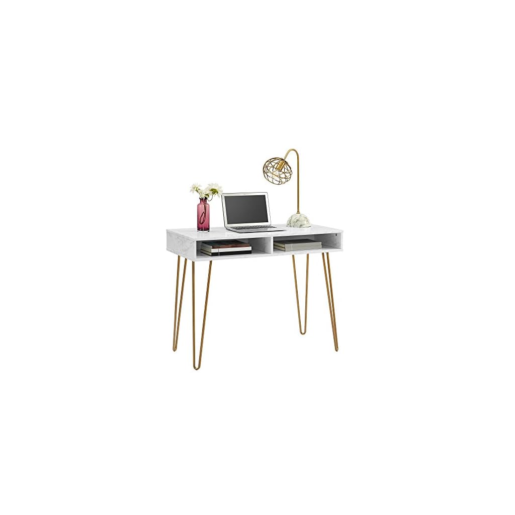 Novogratz Computer Desk with Storage, White Marble LAVORIST