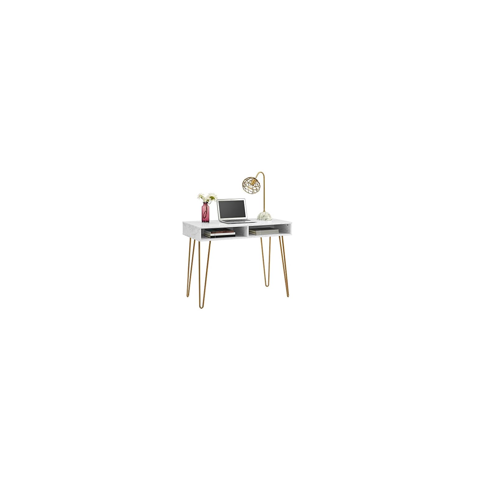 Novogratz Computer Desk with Storage, White Marble LAVORIST