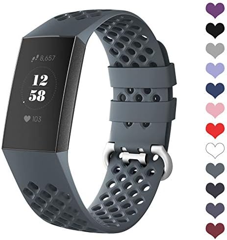 DEKER Sport Bands Compatible for Fitbit Charge 3 Bands Charge 3 SE Fitness Tracker Women Men, Breathable Holes Silicone Smart Watch Strap Small Large Accessories Wristbands (09-Sport Cyan, Small)