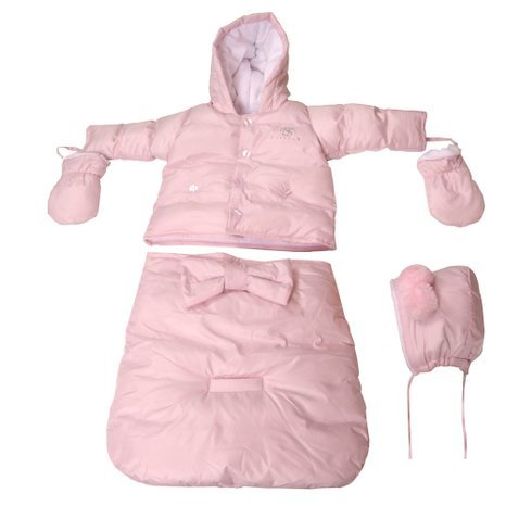 Bebebon Complete Infant Baby Snowsuit Stroller Bunting Footmuff Layette Coat (Bow Snowsuit and Sack, White)