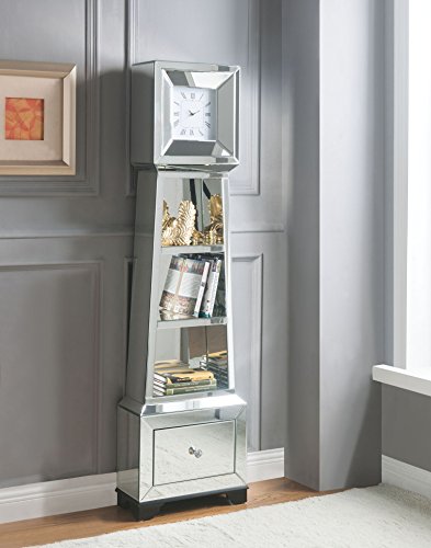 Major-Q 9097048 63" H Modern Glam Style1 Drawer Beveled Mirror Case Frame Wooden Bracket Feet Grandfather Floor Clock - Thumbnail 5