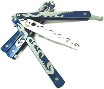 Icetek Sports Metal Practice Butterfly Trainer Knife, Blue Scorpion