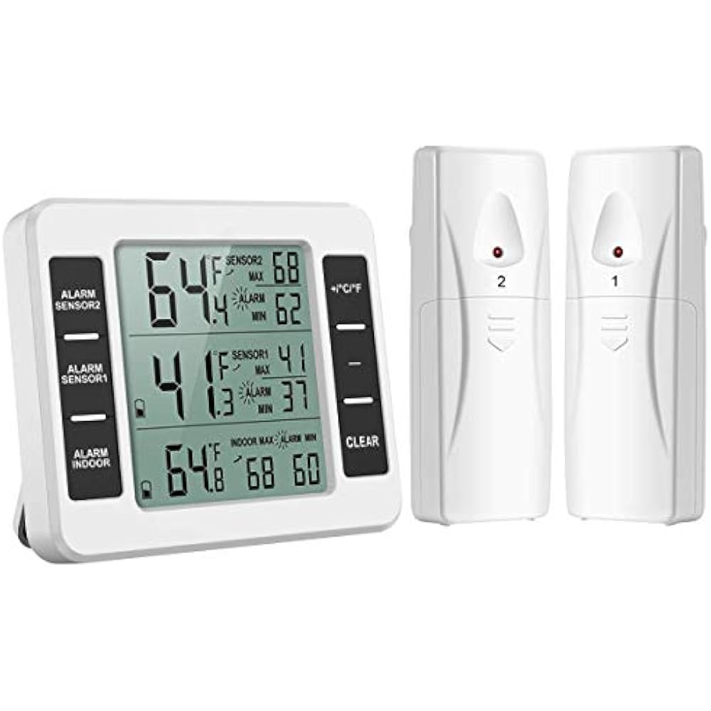 Upgraded Refrigerator Thermometer With Dual Sensor Indoor/Outdoor