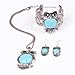 Qiyun (TM) Turquoise Blue Owl Pendant Chain Necklace Dangle Earrings Cuff Bracelet Set