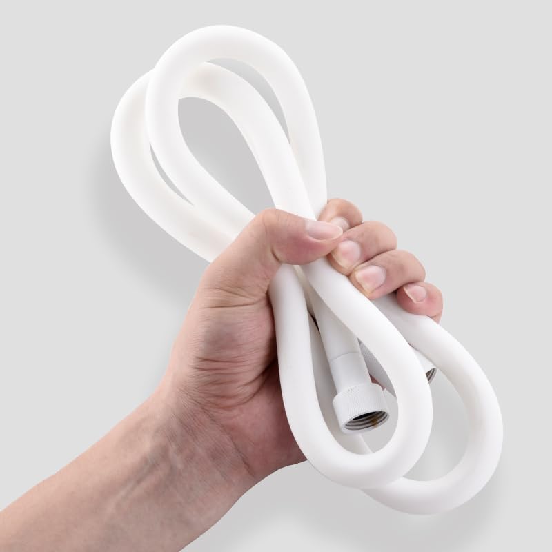Photo 1 of Jasya Silicone Shower Hose Extra Long,Explosion Proof Anti Winding Showerhead Hose,Used In Showerheads Spray Bidet Bathing Toilet Cleaning Flexible RV Shower Hoses Replacement (White, 79 In)