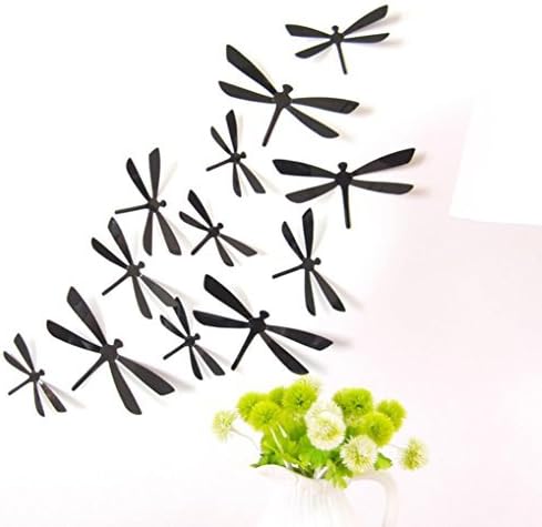 DIY Dragonfly Wall Sticker Surper® 12pcs 3D DIY Decor Dragonfly Home Party Wall Stickers PVC Art Decal (Black)