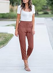 Acelitt Womens High Waisted Linen Pants Drawstring
