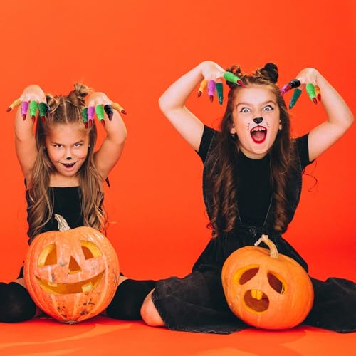 Finger Pointers for Kids Reading, Multicolor Witch Fingers, Finger Nail Covers for Kindergarteners, Young Readers, Cosplay Costume Party, Masquerade Decorations, 24 Pcs