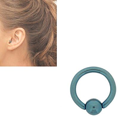 Anodized Light Blue Steel Tragus Piercing Ring 16 GA Diameter 2GA / 0.24" (6mm)