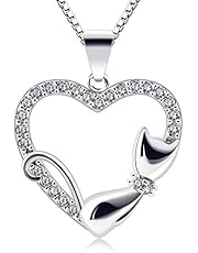 B.Catcher Kette Herz Damen Halskette Katze 925 Sterling Silber Schmuck Geschenk 45CM Kettenlänge für Damen Frau Freundin Tochter Mädchen