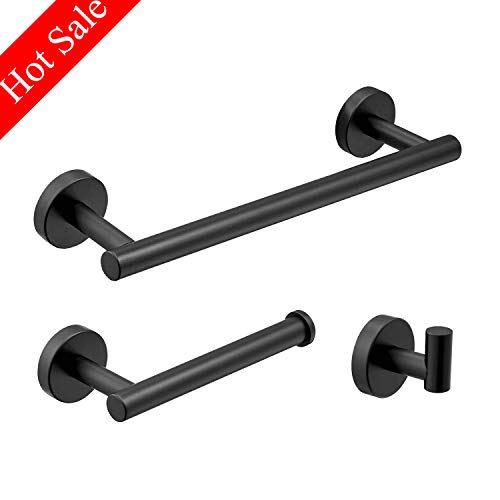 Bathroom Hardware Set 12''Towel Bar, Toilet Paper Holder, Towel Ring, Robe Hook,Black Wall Mounted Bath Hardware Accessory Set