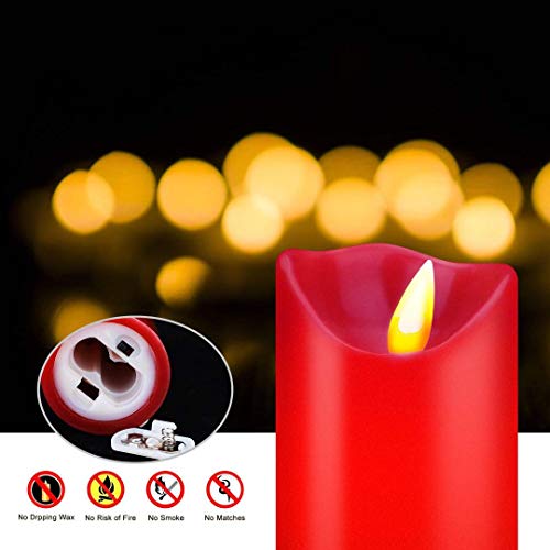 Flameless Candles Flickering Light Pillar Real Smooth Wax with Timer and 10-Key Remote for Wedding,Votive,Yoga and Decoration(Set of 9) (redred) - Thumbnail 4