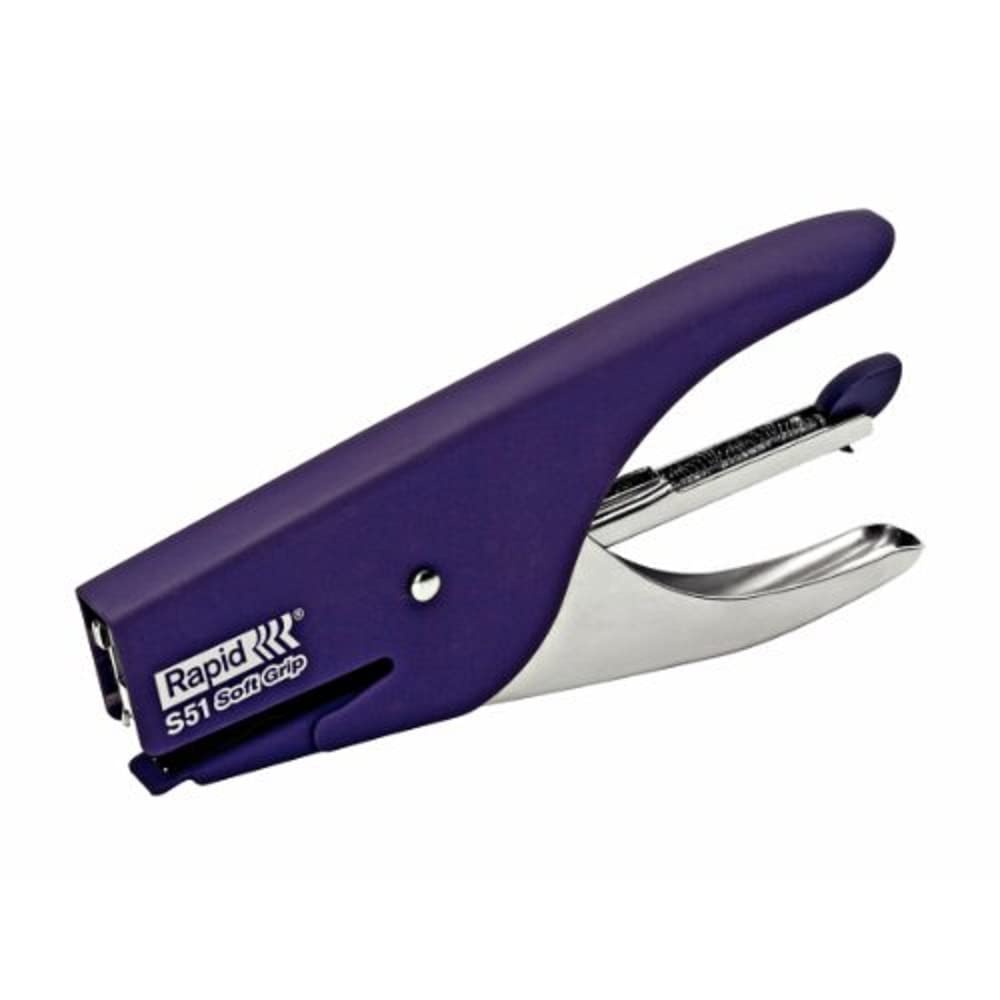 Rapid Supreme S51 Stapling Pliers, 15 Sheet Capacity, Uses No. 21 Staples, Soft Grip, Metal and Rubber, Purple, 10538741