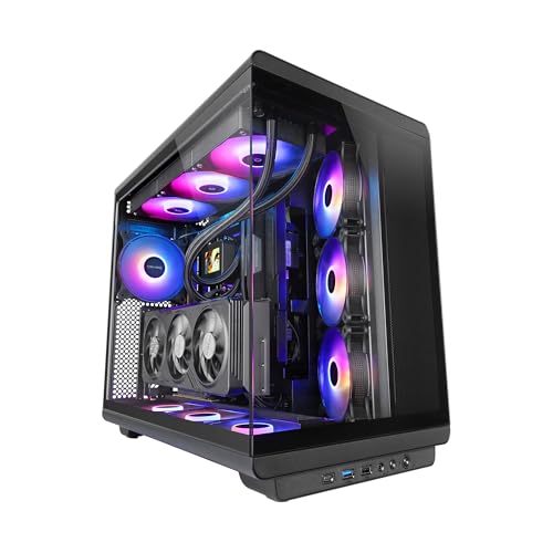 MARS GAMING MC-REV, ATX Gaming Case, Dual Tempered Glass, 3x 12cm Inverted ARGB Fans, Vertical GPU Mount, PC Tower with Liquid Cooling Support up to 360mm, Black