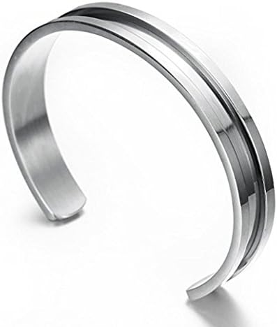 Regreat Charm Stainless Steel Cuff Bracelet For Women with 2 Pcs Elastic Hair Ties Jewelry (Silver)
