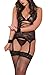 VamJump Plus Size Sexy Lingerie Hot Garter Transparent Sleepwear 2XL Black