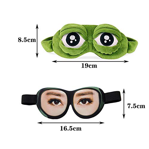 YouU 2 Pack 3D Cute Frog Sleep Eye Mask Green Cartoon Sad Frog Eye Mask Cover Sleeping Rest Travel Anime Funny Gift (Women's Style)