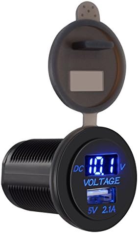 Ably Waterproof DC 12-24V USB Digital Display Voltmeter, Universal for Car Boat Motorcycle &amp;iPad iPhone Car Boat Marine Mobile - Blue LED With Terminals
