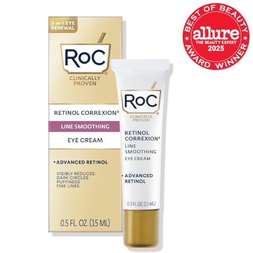 ROC RETINOL CORREXION UNDER EYE CREAM FOR DARK CIRCLES & PUFFINESS, DAILY WRINKLE CREAM, ANTI AGING SKIN CARE TREATMENT WOMEN AND MEN, 0.5 OZ (PACKAGING MAY VARY)
