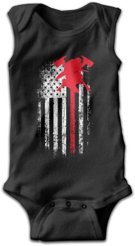 KELUODA Infant Baby Onesie Boys&amp;Girls Firefighter Axe Red Line Flag Sleeveless Jumpsuit 0-24M