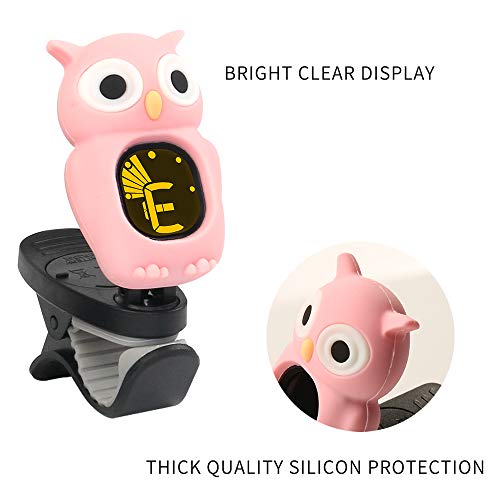 SWIFF Guitar Tuner Clip-On with Bright LCD Display for All String Instruments with Bass, Ukulele,Violin Accessories (Owl Pink) - Thumbnail 5