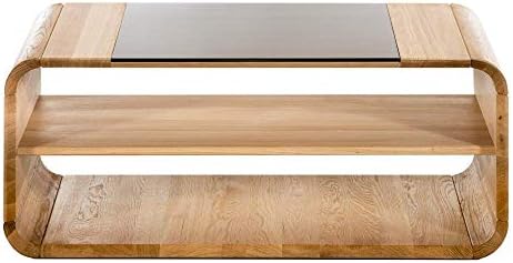 Solid Wood Coffee Table with Wheels, Glass & Wild Oak