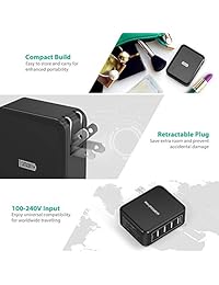 Cargador de enchufe USB RAVPower 40 W 8 A con 4 puertos USB iSmart 2.0, Negro