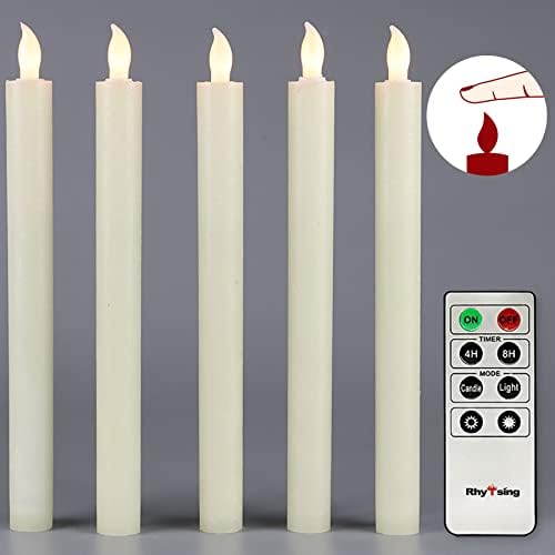 Rhytsing 10" Ivory Flameless Taper Candles with Timer, Battery Operated