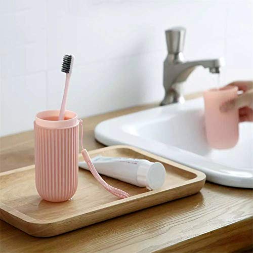 LIHEXING Travel Toothbrush Case,2 Pack Portable Dust-proof Plastic Toothbrush Cup with Toothbrush Case Cover for Trips and Daily Use(Pink+Green)