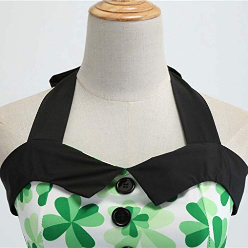St. Patrick's Day Women's Dress Without Sleeve Clover Sleeveless Halter Dress Evening Print Party Prom Swing Dress - Thumbnail 5