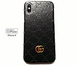 Luxury GUCCI Monogram - iphone X/10 case Leather texture&scent handcrafted art stylish organic genderless. Protective case Anti scratch Drop protection Shock Proof. (Black)