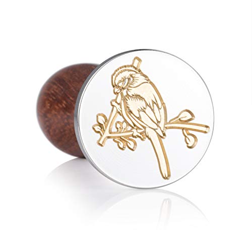 Mceal Wax Seal Stamp,Silver Brass Head with Rosewood Handle, 1.2"(30mm) Dia, Titmouse Bird
