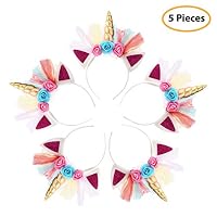 7 Colors Kids Unicorn Headband Unicorn Party Supply Party Favor Girl Hair Accessory (5 Pack)