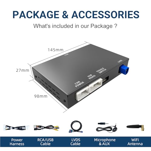 Wireless CarPlay & Android Auto Kit di Retrofit Decoder per Fiat Freemont/Chrysler 300C / Dodge/Maserati, Adattatore di Plug & Play con SWC, Wi-Fi, Bluetooth, Controllo Vocale e Navigazione GPS