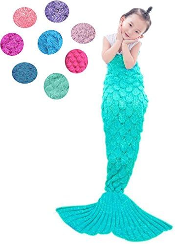 Coroler Kids Crochet Mermaid Tail Blanket with Scales Patterns All Seasons,Green