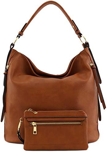 FashionPuzzleLightweight 3 Compartment Faux Leather Medium Hobo Bag