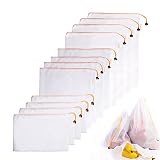 [Set of 12] Reusable Produce Bag, Washable Premium Mesh, Large, Medium & Small, Double-Stitched Strength, Good for Grocery Shopping & Storage of Fruit Vegetable Toys