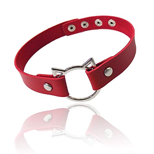 ETHOON Adjustable Leather Choker Collar Sexy Soft PU Cat Punk Choker Necklace for Women Girls, Red