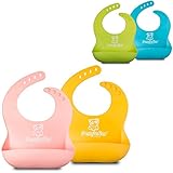 PandaEar Set of 2 Cute Silicone Bibs for Babies & Toddlers (10-72 Months) Waterproof, Soft, Unisex - Pink/Yellow