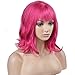 BERON 14 Inches Hot Pink Wig Short Curly Rose Pink Synthetic Wigs for Women Daily Party Hairnet Included