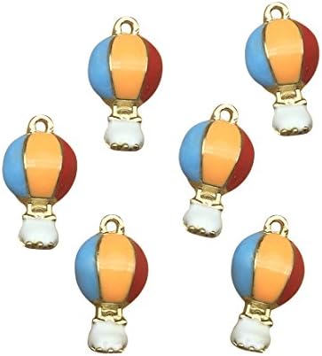 SANQIU Enamel Hot-Air Balloon Charm Pack of 10 for Jewelry Making (blue orange red)