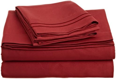 Lamma Loe's Silky Soft Luxurious Supreme Microfiber 4-Piece Sheet Set with Embroidered Pillow Cases, King, Burgundy Red